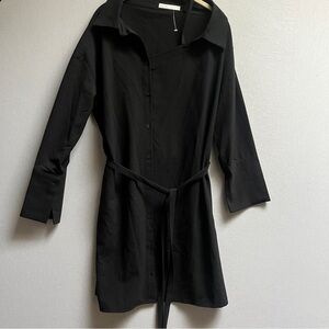 Oak + Fort Black Belted Shirt Dress | XS